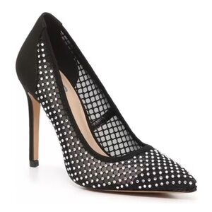 Mix No. 6 Black Dinna Mesh Studded Pumps, Size 6